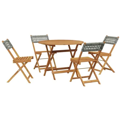 Produktbild von 5-tlg. Garten-Essgruppe Grau Poly Rattan und Massivholz