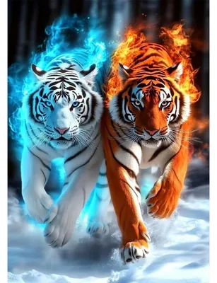 Image de Kit de peinture diamant "Deux Tigres", peinture DIY 5D, dimensions 30x40 cm, décoration murale