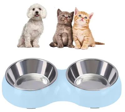 Produktbild von 2 in 1 Hundenapf Futter- und Wasserspender Edelstahl Blau