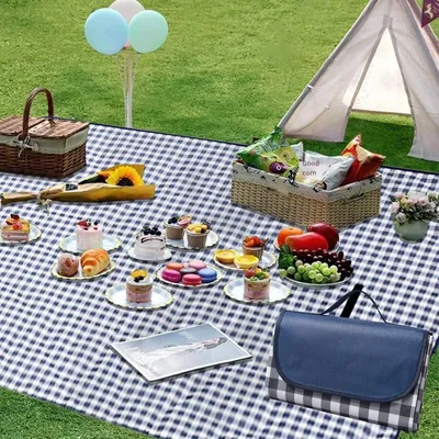 Immagine prodotto di Coperta da spiaggia 200 x 200 cm - Pieghevole - Impermeabile - Ideale come coperta da picnic - Con maniglia per il trasporto - Adatta per 6-8 adulti