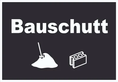 Produktbild von Bauschutt Mülltrennung Schild Text Symbol Ziegel Baustein waagerecht A1 Rückseite selbstklebend