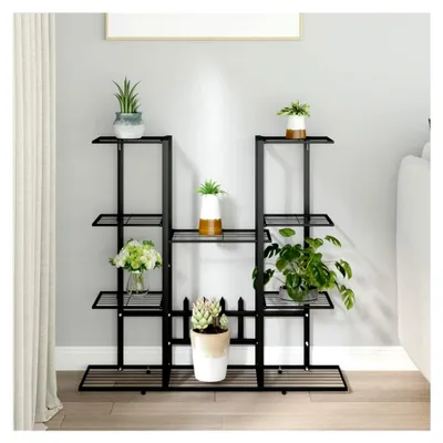 Produktbild von Blumenständer, Pflanzenständer, Pflanzenregal, Blumenregal, Blumentreppe, Pflanzentreppe, Blumenleiter, Kräuterleiter, Pflanzenleiter, 94,5x25x89 cm Schwarz Eisen