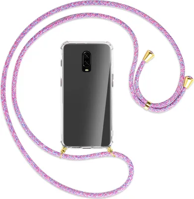 Produktbild von Handykette Backcover-Schutzhülle mit Band (Metall goldfarben) für OnePlus 6T, OnePlus 7 - lila/rosa/blau