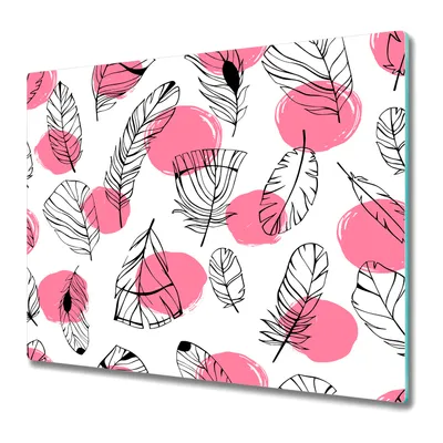 Produktbild von Küchenschneidebrett - Glasschneidebrett - Herdabdeckung - Rosa Kreise und Federn