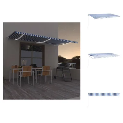 Immagine prodotto di vidaXL Tenda automatica con LED e sensore vento 600x350 Blu e bianco - Tende da sole