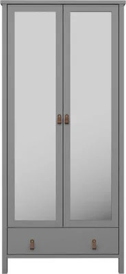 Image de Tromsø armoire de rangement 2 portes miroir 1 tiroir gris.