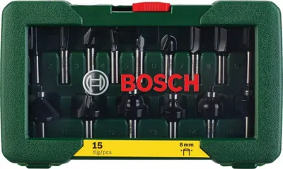 Produktbild von Bosch 2607019469 HM-Fräserset 8mm Schaft 15 teilig in Kunststoffbox