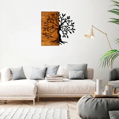 Produktbild von Wallity, Agac, 58 x 58 cm, Dekorative Holzwandzubehör, Nussbaumfarbe , Schwarz, 50% Holz (Dicke: 3 cm) / 50% Metall