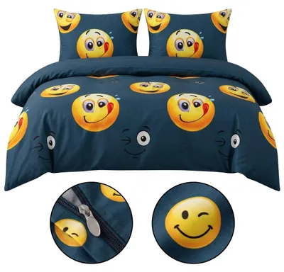 Zdjęcie produktu dla Komplet Pościeli 140x200 z 2 Poszewkami 70x80 Smile Emoji