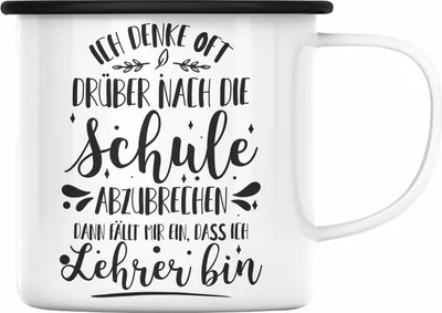 Produktbild von Trendation - Lehrer Emaille Tasse Spruch Geschenk Emaille Emaille Tasse Geschenkidee für Deutschlehrer, Englischlehrer, Mathelehrer, Klassenlehrer (Schwarz)
