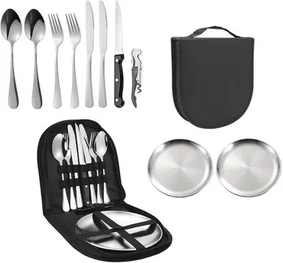 Produktbild von Camping Besteck Set für 2 Personen - Leichtes Edelstahl Reisebesteck für Outdoor und Camping