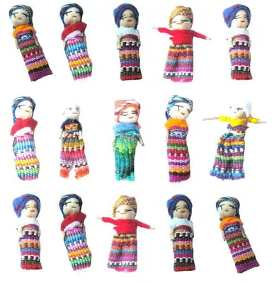 Sorgenpüppchen 15 Stück einzeln, Sorgenfresser, keine Sorgen, Sorgenpuppe, Glücksbringer, Geschenk, Maya, Guatemala, handgerfertigt, handmade, Handarbeit, Kummerpuppe