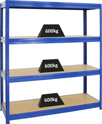 Produktbild von Schwerlastregal DINO | HxBxT 180x160x60cm | 4 MDF-Platten-Ebenen 6,5 mm | Fachlast 600kg | Blau