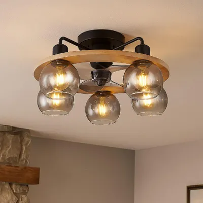 Produktbild von LED Deckenventilator, Holz, Fernbedienung, Rauchglas, D 55 cm