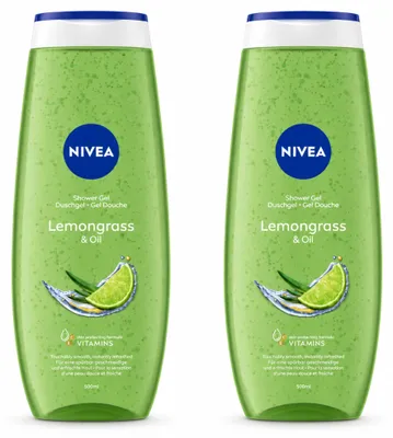 Imagen del producto de 2 unidades de gel de ducha NIVEA con aroma a hierba de limón y aceite, 500 ml cada uno. Paquete económico