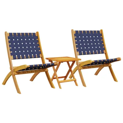 Produktbild von Gartenstühle 2 Stk. Klappbar mit Tisch Dunkelblau Massivholz