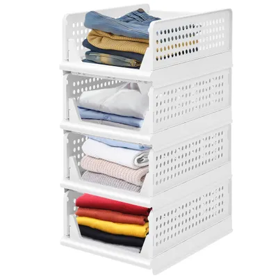 Image de 4 pièces Boîte de rangement empilable pour penderie, Organisateur de penderie pliable, 33.5*43*56cm