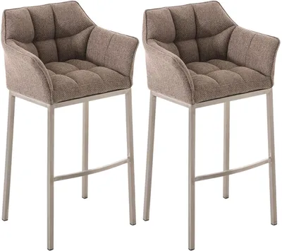 Produktbild von CLP 2er Set Barhocker Damaso Stoffbezug mit Vierfußgestell aus Metall bis 240 kg | Farbe terrabraun Gestell Farbe edelstahl