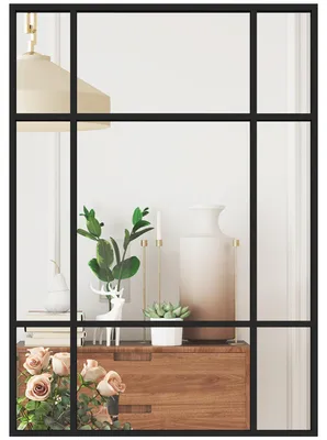 Produktbild von Wandspiegel Rechteckig 50x70 cm Schwarz - Fensterspiegel mit Metallrahmen & 9 Paneelen - Hängespiegel für Flur & Schlafzimmer