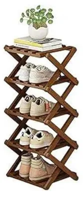Immagine prodotto di Scaffale verticale per scarpe, marrone, 5 ripiani, bambù, 26x26x85 cm