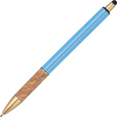 Produktbild von 10 Touchpen Metall-Kugelschreiber mit Korkgriffzone / Farbe: hellblau