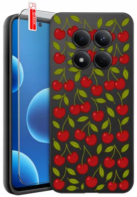 Produktbild von Hülle für Xiaomi Redmi Note 15 Pro 5G mit Erdbeer- und Kirschmotiven + 9H-Glas