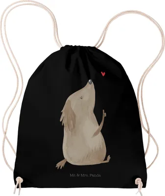 Produktbild von Mr. & Mrs. Panda baumwoll turnbeutel Hund Liebe - Schwarz - Geschenk, Beutel, Herz, wander rucksack, Hunde, Sprüche, Jutebeutel, baumwolle, Baumwolltasche