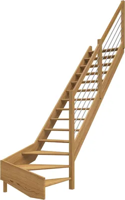 Produktbild von Dolle Raumspartreppe Paris ohne Setzstufen Eiche versiegelt Treppenlauf 1/4 gewendelt unten rechts Edelstahlrohre