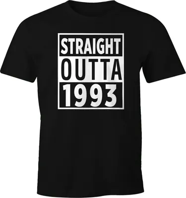 Produktbild von Herren T-Shirt personalisierbar Straight Outta Jahrgang Geburtsjahr Geschenk Geburtstag Fun-Shirt Moonworks® schwarz S