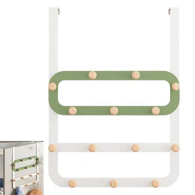 Produktbild von Türhaken Zum Einhängen,Türhakenleiste Mit 14 Haken,560mm Verlängerung Haken,Metall&Holz Material,Weight Bearing 15kg,Nicht leicht ausfallen,Für Taschen,Kleidung,Schlüsselanhänger