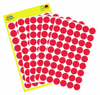 Produktbild von Avery Zweckform 3141, Markierungspunkte, ? 12 mm, 270 Markierungspunkte / 5 Bögen, Rot