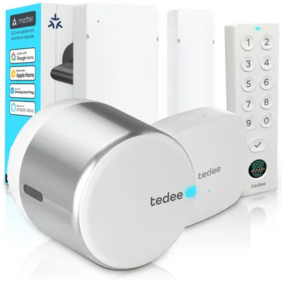 Obrázek produktu pro Tedee GO2 Alu s Bridge, Keypad PRO a senzorem dveří – Chytrý zámek, WiFi, otisk prstu, bezpečné zamykání, bezklíčový vstup, Matter, Apple HomeKit