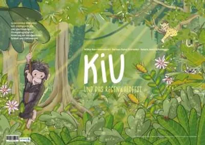 Produktbild von 15 Kamishibai-Bildkarten mit Erzählgeschichte zum gleichnamigen Bewegungsförderprogramm 'Kiu und das Regenwaldfest'