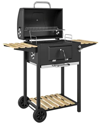 Zdjęcie produktu dla Grill węglowy z pokrywą i regulowaną podstawą na węgiel | Kolor: czarny | Wymiary: 58x112x107 cm