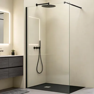 Produktbild von Mai & Mai 160x200cm Walk-In Dusche Duschwand für Dusche Duschabtrennung ESG-Sicherheitsglas 8mm NANO Glas BRAM3 Bremen2K Schwarz