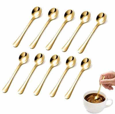 Productafbeelding van Koffielepels - 10 stuks, roestvrij staal - geschikt voor koffie, thee, ijs en kruiden - 7,5 cm - goudkleurig