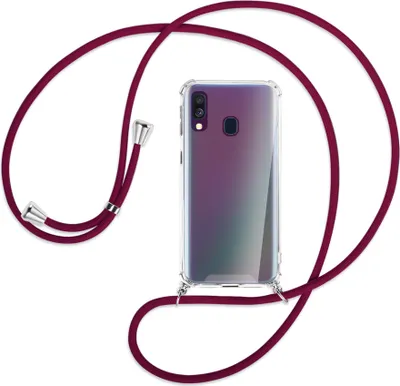 Produktbild von Handykette Backcover-Schutzhülle mit Band (Metall silberfarben) für Samsung Galaxy A40 - dunkelrot