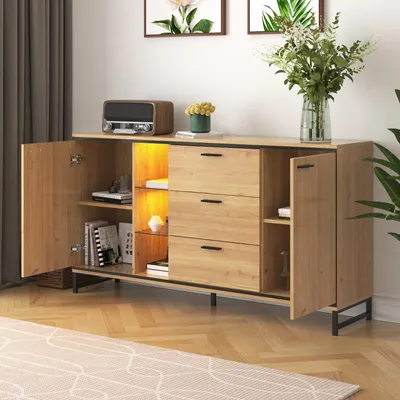 Obrázek produktu pro okwish Komoda, vysoká komoda z dřeva se 2 dveřmi, vhodná do obývacího pokoje, ložnice, předsíně 1604085 cm