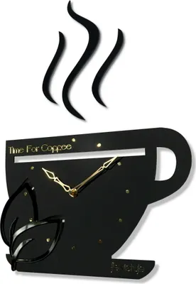 Immagine prodotto di FLEXISTYLE Orologio da parete per cucina moderna Orologio da parete per cucina "cup", silenzioso, senza ticchettio, nero e oro