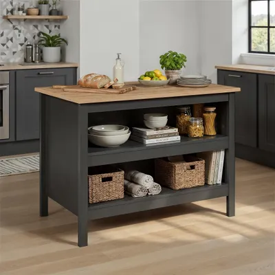 Immagine prodotto di Inter Link isola cucina Nellina ripiano estraibile antracite, riproduzione rovere Artisan