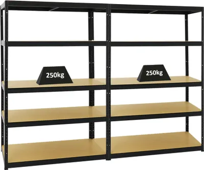 Produktbild von Mega Deal | 2x Schwerlastregal Big Elephant M | HxBxT 180x120x60 cm | Fachlast 250kg | Schwarz