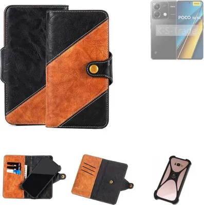 Produktbild von K-S-Trade Handyhülle Schutzhülle Bookstyle Case Wallet-Case kompatibel mit Xiaomi POCO X6 5G Handy Cover Bumper Klapphülle schwarz hellbraun 1x