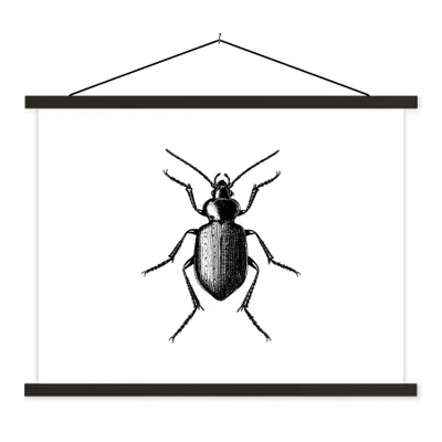 Produktbild von MuchoWow® Textilposter Käfer - Tiere - Vintage - Schwarz und weiß 150x113 cm mit holzfarbenen Rahmen - Poster