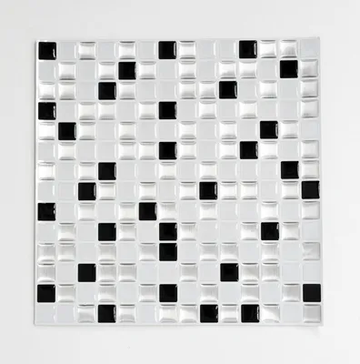 Produktbild von Handmuster Mosaikfliese selbstklebend Vinyl Folie Vinyl silber schwarz weiß Vinyl Squares Black and White Stahls 4er Pack MOSVinyl-24082_m