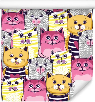 Produktbild von 10m VLIES TAPETE Rolle Kinderzimmer Lustige Bunte Katzen Kugeln Natur XXL