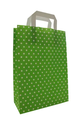 Produktbild von Papiertragetaschen "PUNKTE", 80 g/qm, 22 + 10 x 31 cm, grün mit weißen Punkten, 10 Stück