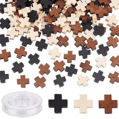 Immagine prodotto di Ciondoli a forma di croce in legno, 150 pezzi, legno naturale per la creazione di gioielli e progetti fai-da-te, 3 colori, 4,5 mm