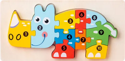 Image de 3D trafic animaux dinosaures blocs de puzzle avec des invites numériques, adapté aux enfants âgés de 18 mois et plus,rhinocéros