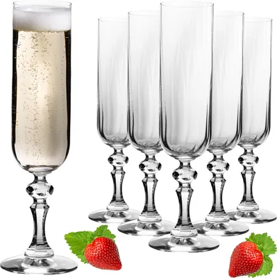 Produktbild von IMPERIAL geriffelte Sektkelche 200ml (max 250ml) "Prag" Set 6-Teilig Sektgläser aus Crystalline Glas Spülmaschinenfest