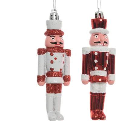 Produktbild von Christbaumschmuck Nussknacker Kunststoff 12cm rot / weiß 1 Stück sort.